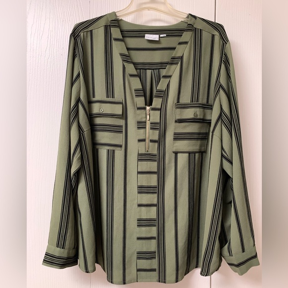 Kim Rogers Tops - Kim Rogers Blouse Long Sleeve V-neck Quarter Zipper Size 2X Petite